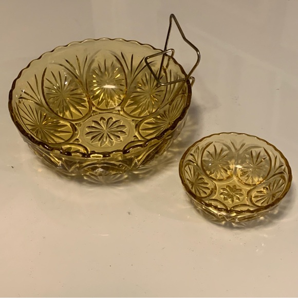 Vintage Amber Chip & Dip Bowl Set